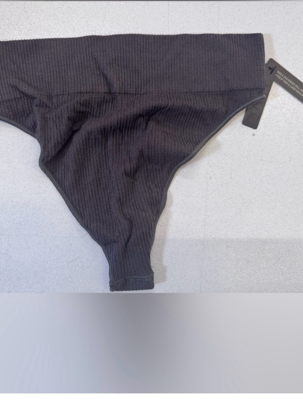 SKIMS Seamless Rib Thong in Charcoal
